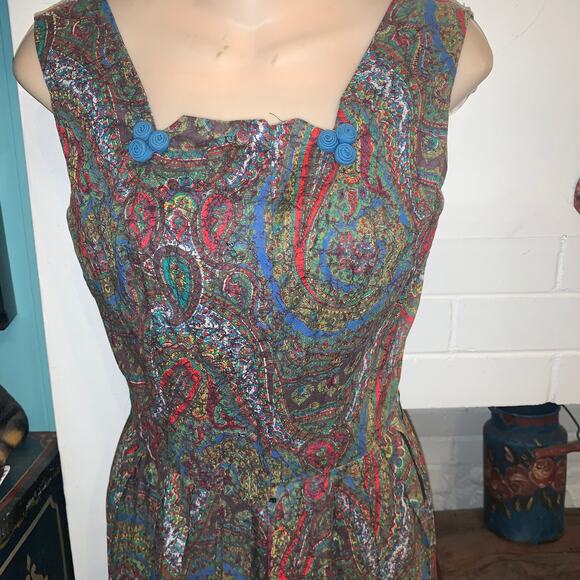 VINTAGE 50’s/60’s PAISLEY COTTON DRESS - Picture 2 of 8